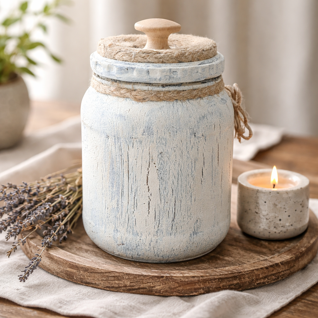 Handmade Chocolate-Themed Upcycled Jar with Lid - Farmhouse Storage