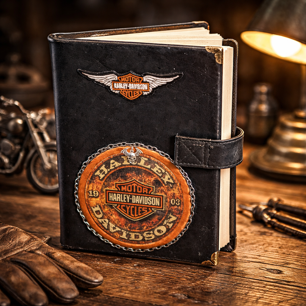 Handmade Harley Junk Journal - Upcycled Leather Motorcycle Journal