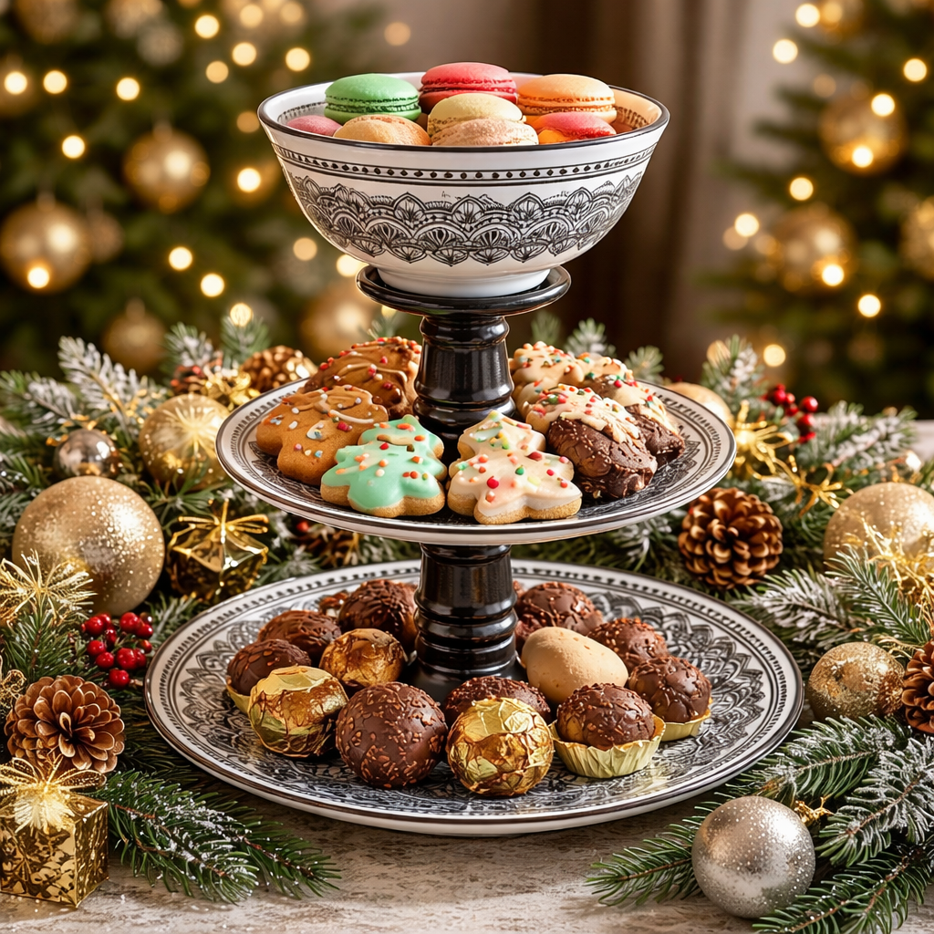 Handmade Black & White 3-Tier Serving Tray - Glass & Ceramic Display Stand