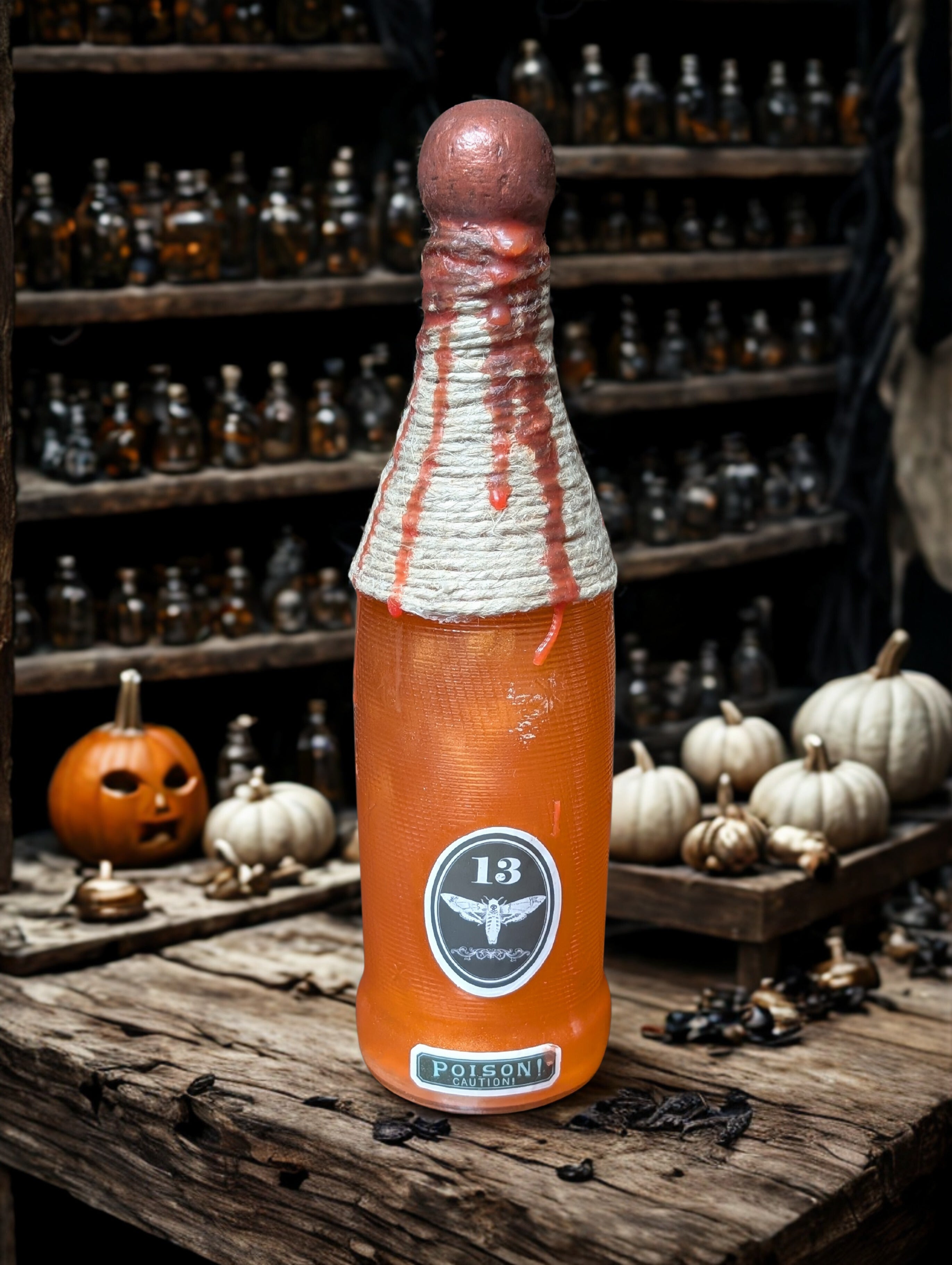 Halloween Potion Bottle - Poison 13 with Colored Water - Upcycled