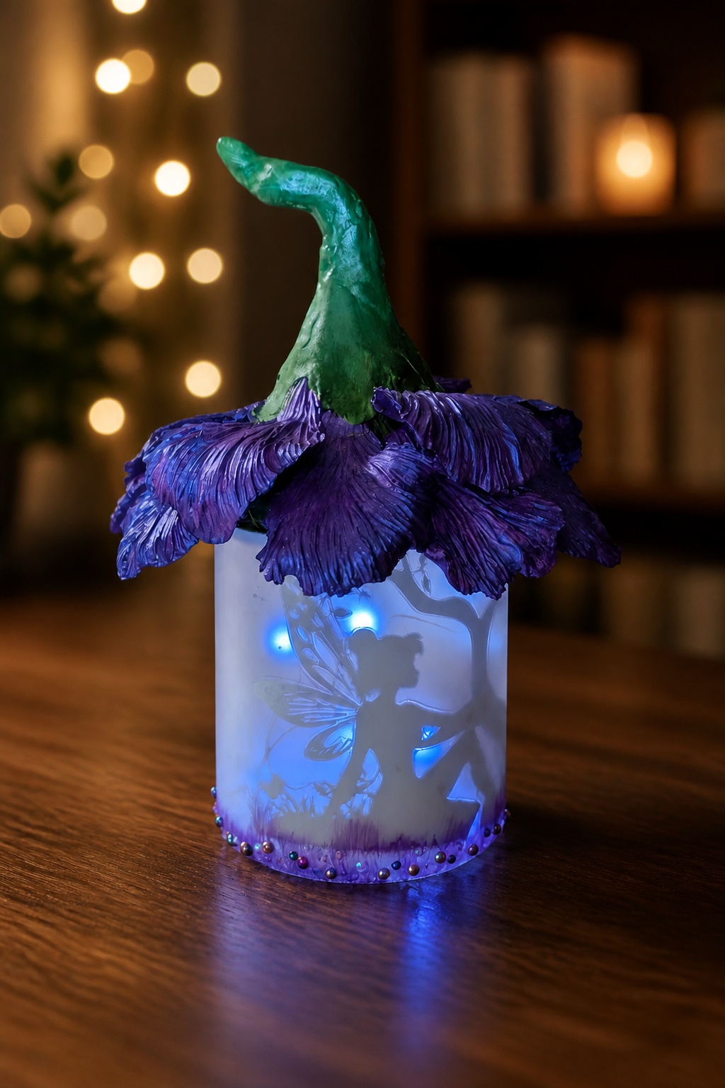 Upcycled Fairy Jar with Lights – Handcrafted Clay Flowers | Magical Night Light & Home Decor