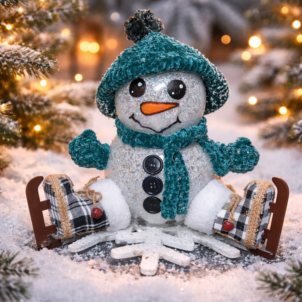 Handmade Glass Snowman with Fairy Lights - Lighted Christmas Decoration