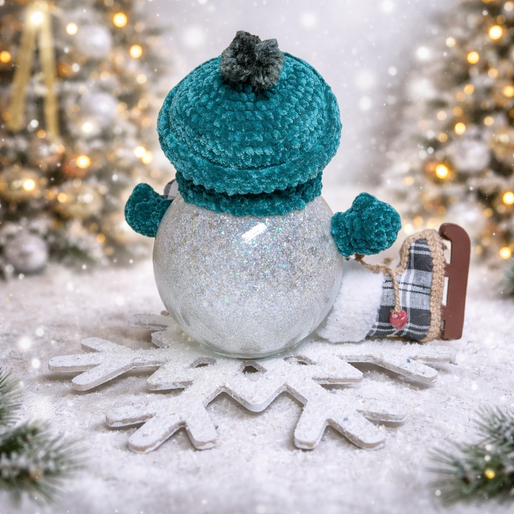 Handmade Glass Snowman with Fairy Lights - Lighted Christmas Decoration