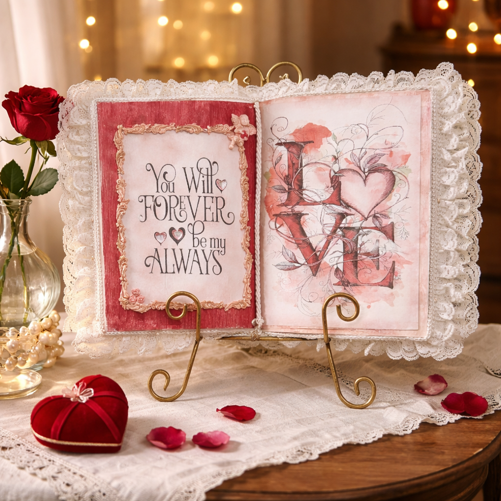Handmade Valentine Altered Book - Romantic Shabby Chic Decor love