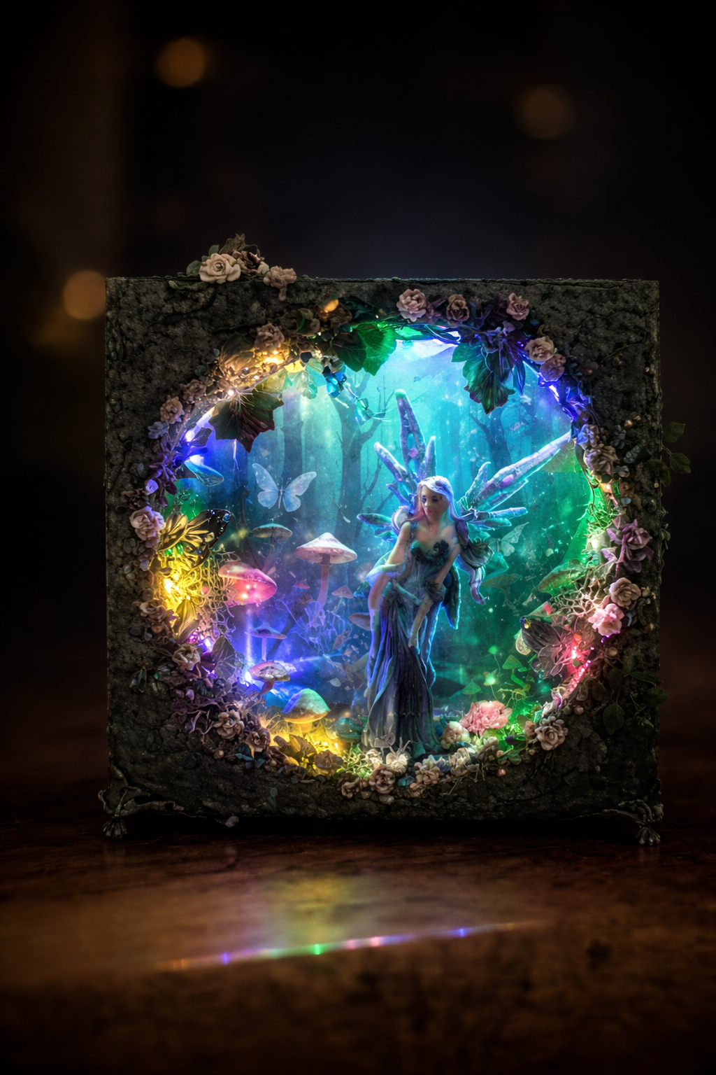Handmade Fairy Diorama With Fairy Lights – Enchanted Forest Shadow Box Decor