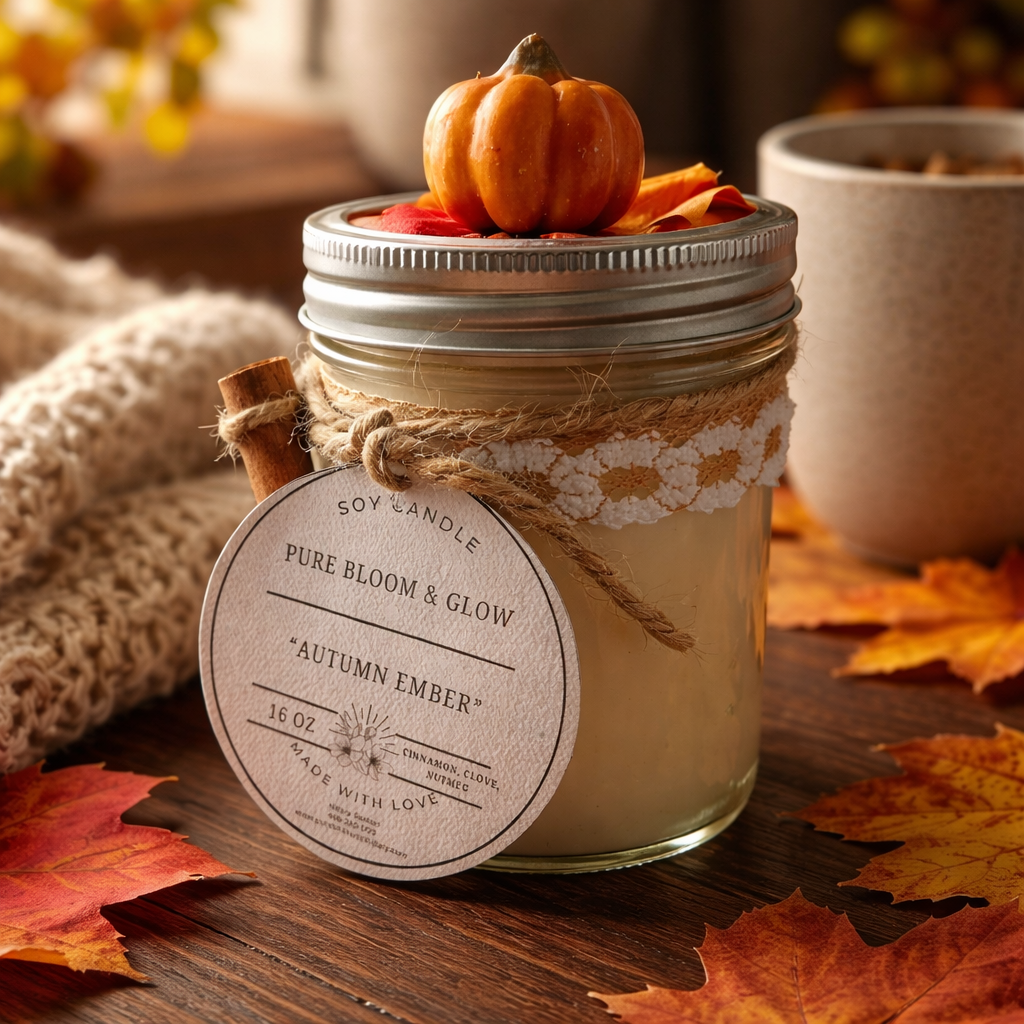 Purely Luminous Whispers Homemade 100% Natural Candles - Soy Candle - Autumn Ember