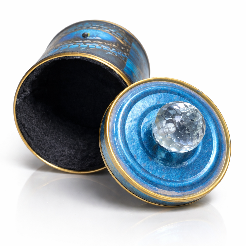 Gold & Blue Dragon Gaming Dice Holder - Handmade Felt-Lined Tin Container