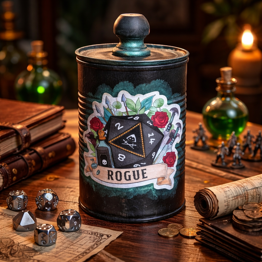 Handmade Gaming Dice Holder - Upcycled Felt-Lined Tin Container  Rogue