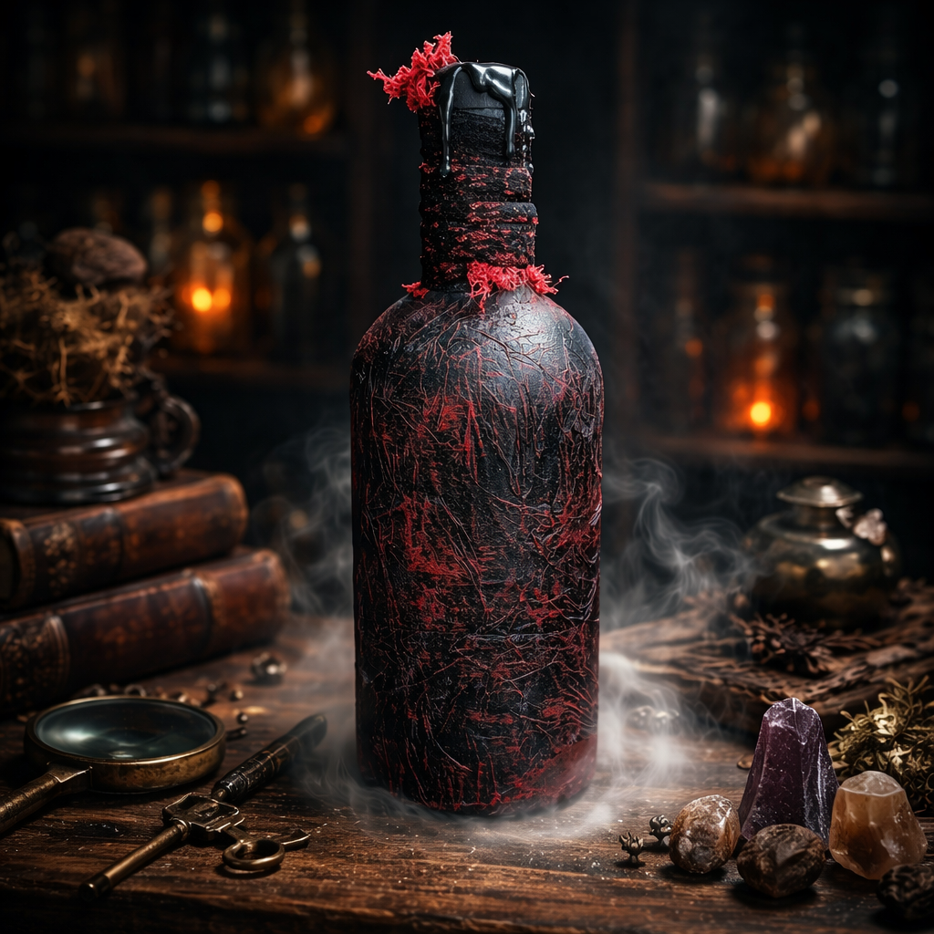 Gothic Red & Black Castle Bottle - Handmade Upcycled Glass Décor