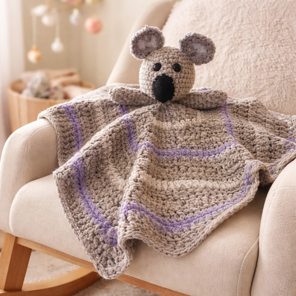 Handmade Crochet Baby Lovey Koala - Soft Velvet Security Blanket