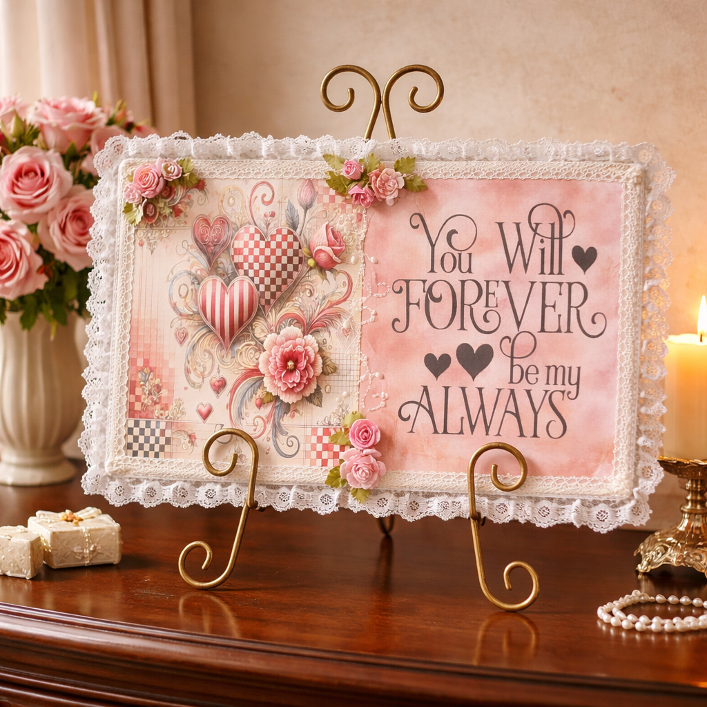 Handmade Valentine Altered Book - Romantic Shabby Chic Decor hearts