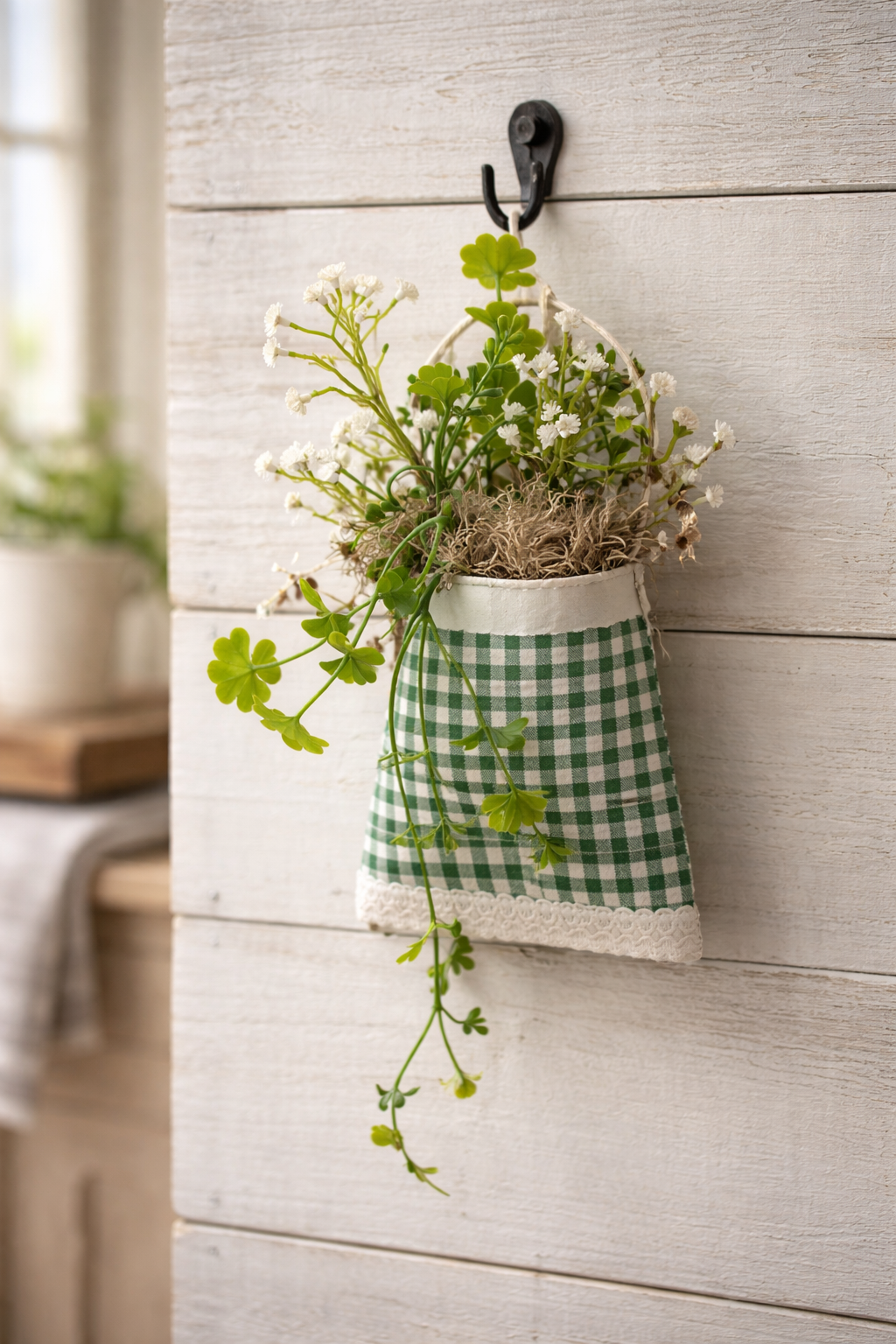 St. Patrick's Day Hanging Planter - Upcycled Tin Can with Shamrocks