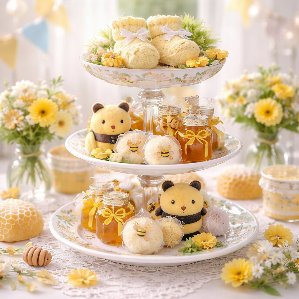 Handmade Bee-Themed 3-Tier Serving Tray - Glass & Ceramic Display Stand