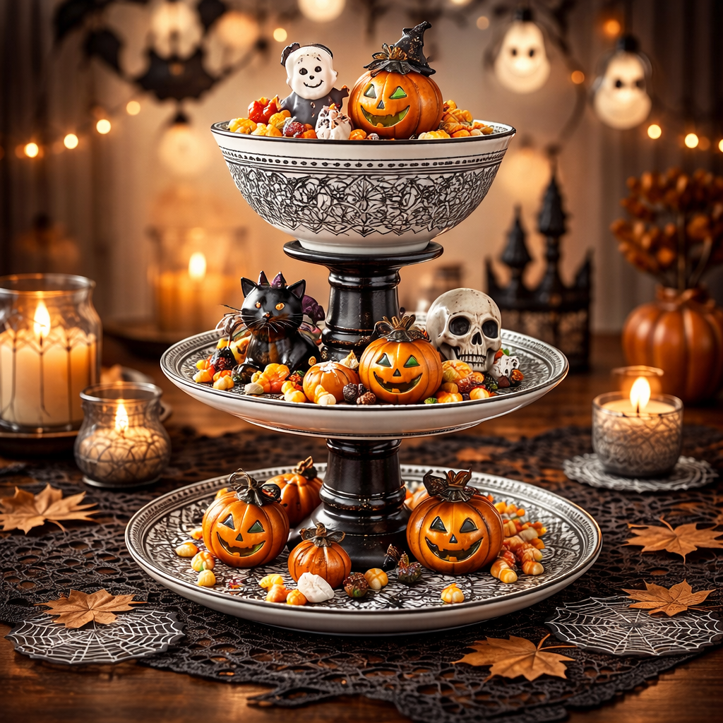 Handmade Black & White 3-Tier Serving Tray - Glass & Ceramic Display Stand