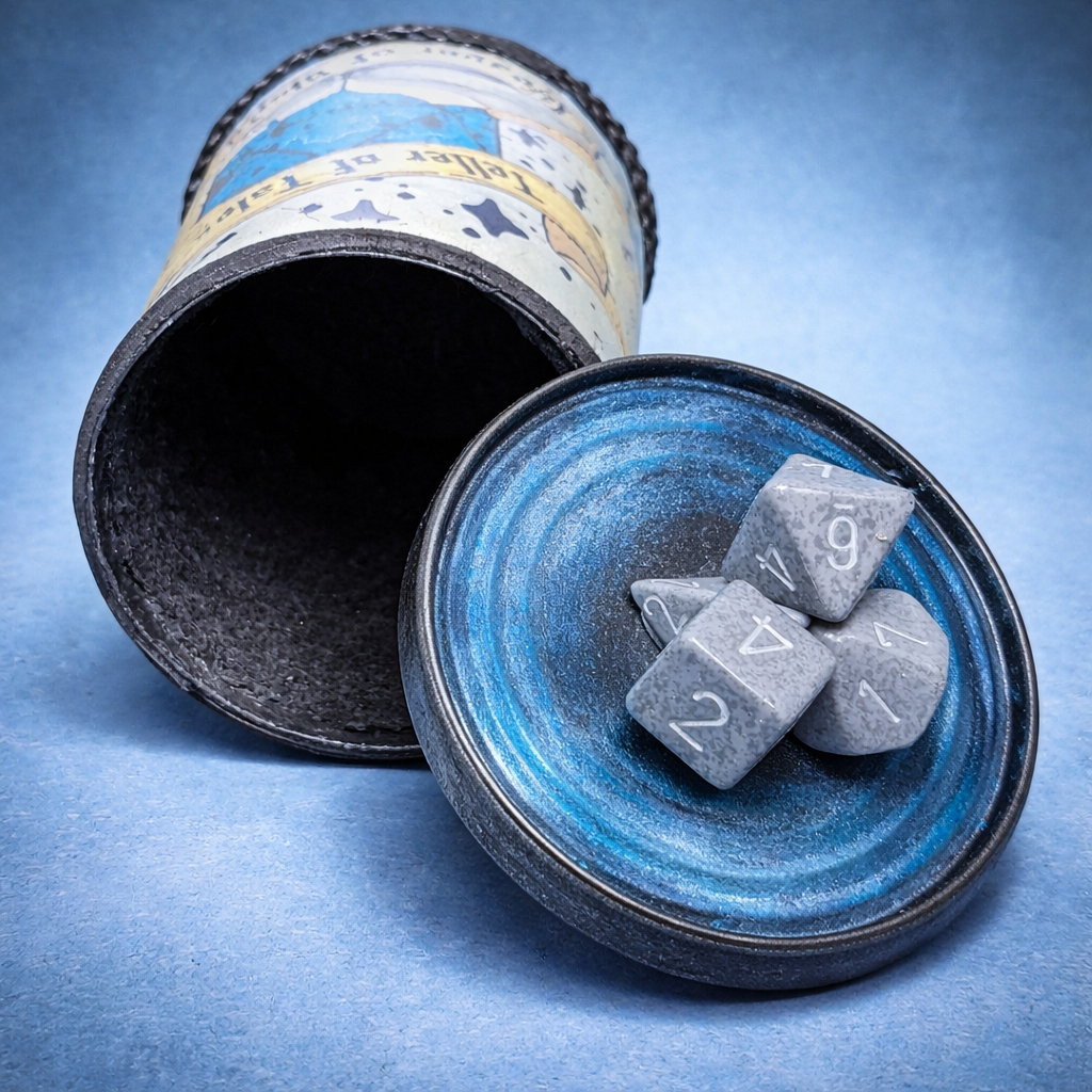 Handmade Gaming Dice Holder - Upcycled Felt-Lined Tin Container  yellow dragon / teller of tales