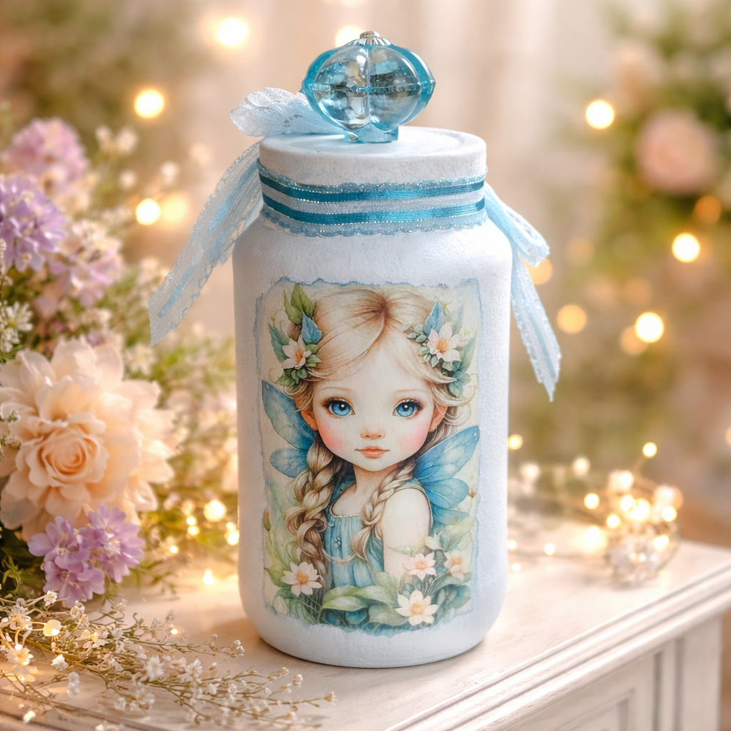 Fairy Jar Blue with Fairy Lights