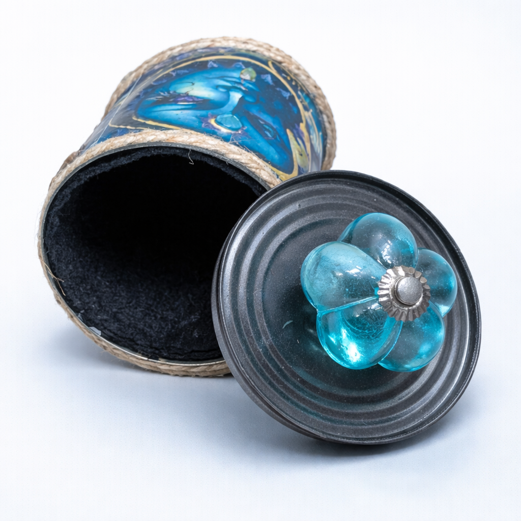 Handmade Gaming Dice Holder - Upcycled Felt-Lined Tin Container  Celestial