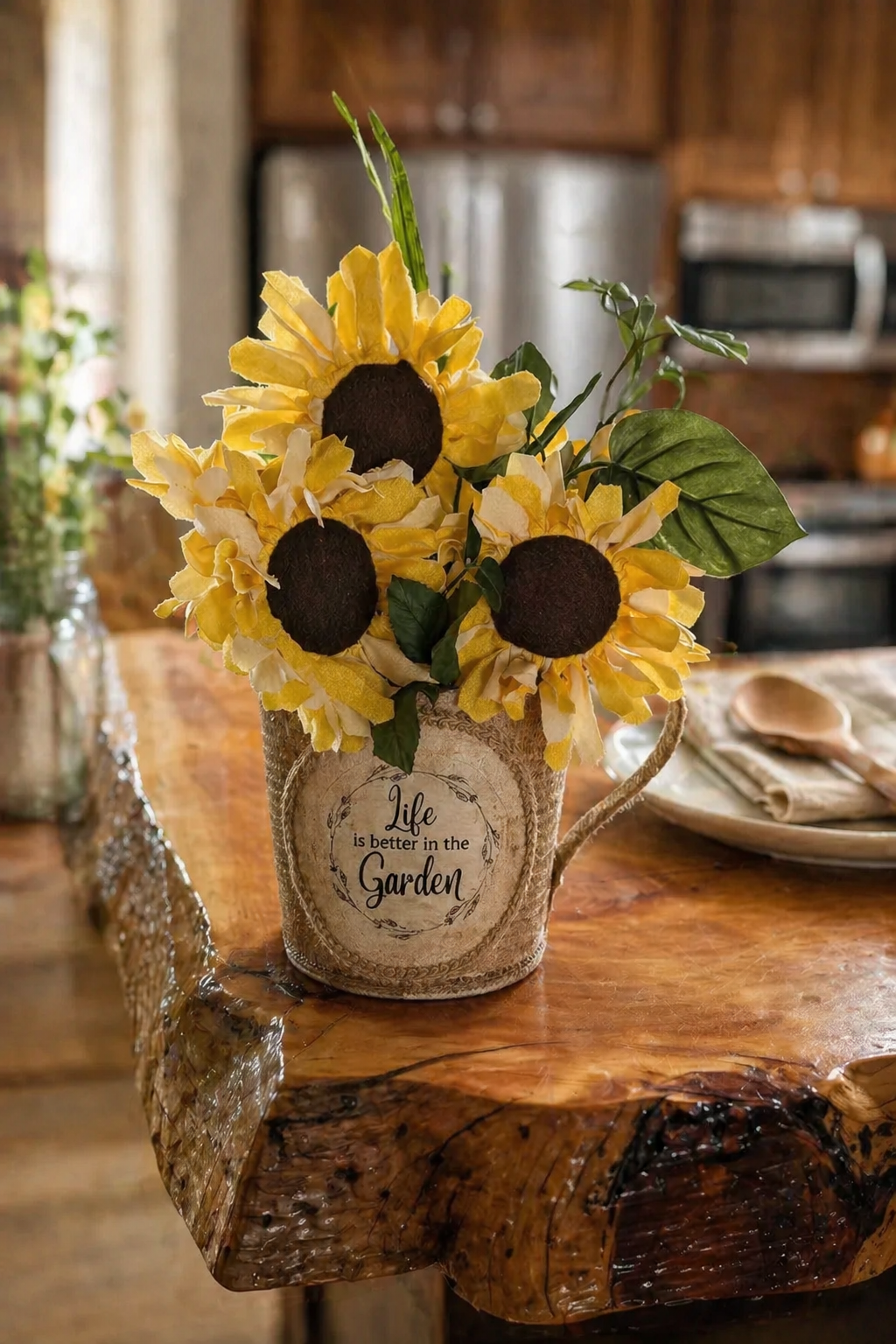 Rustic Sunflower Watering Can Arrangement — Handmade Farmhouse Floral Decor