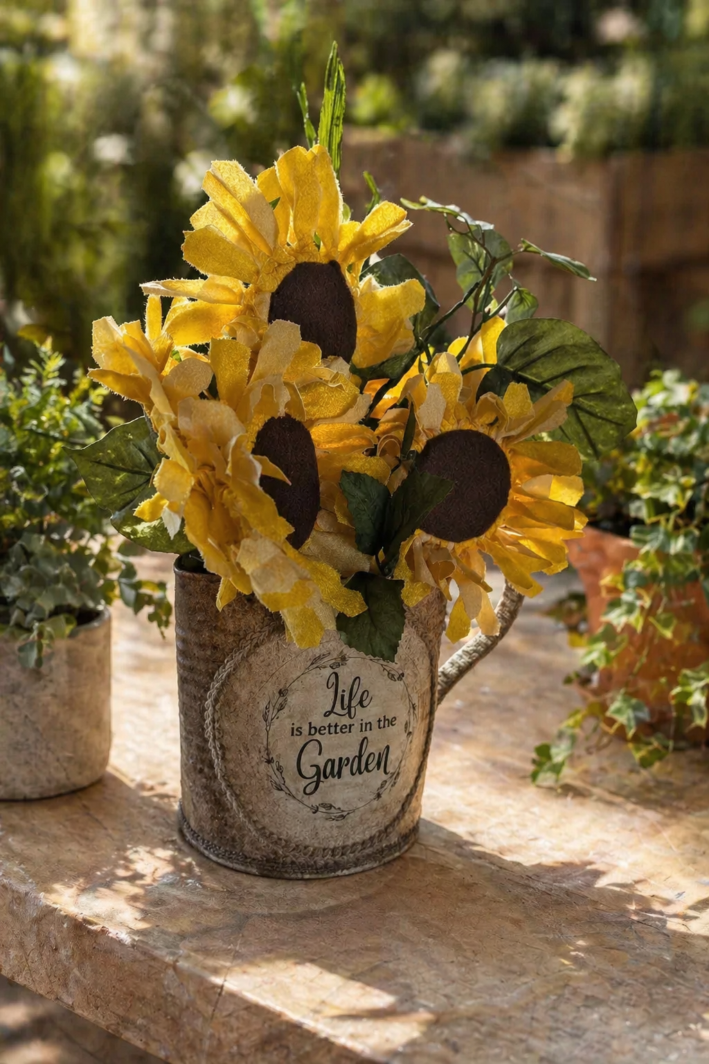 Rustic Sunflower Watering Can Arrangement — Handmade Farmhouse Floral Decor