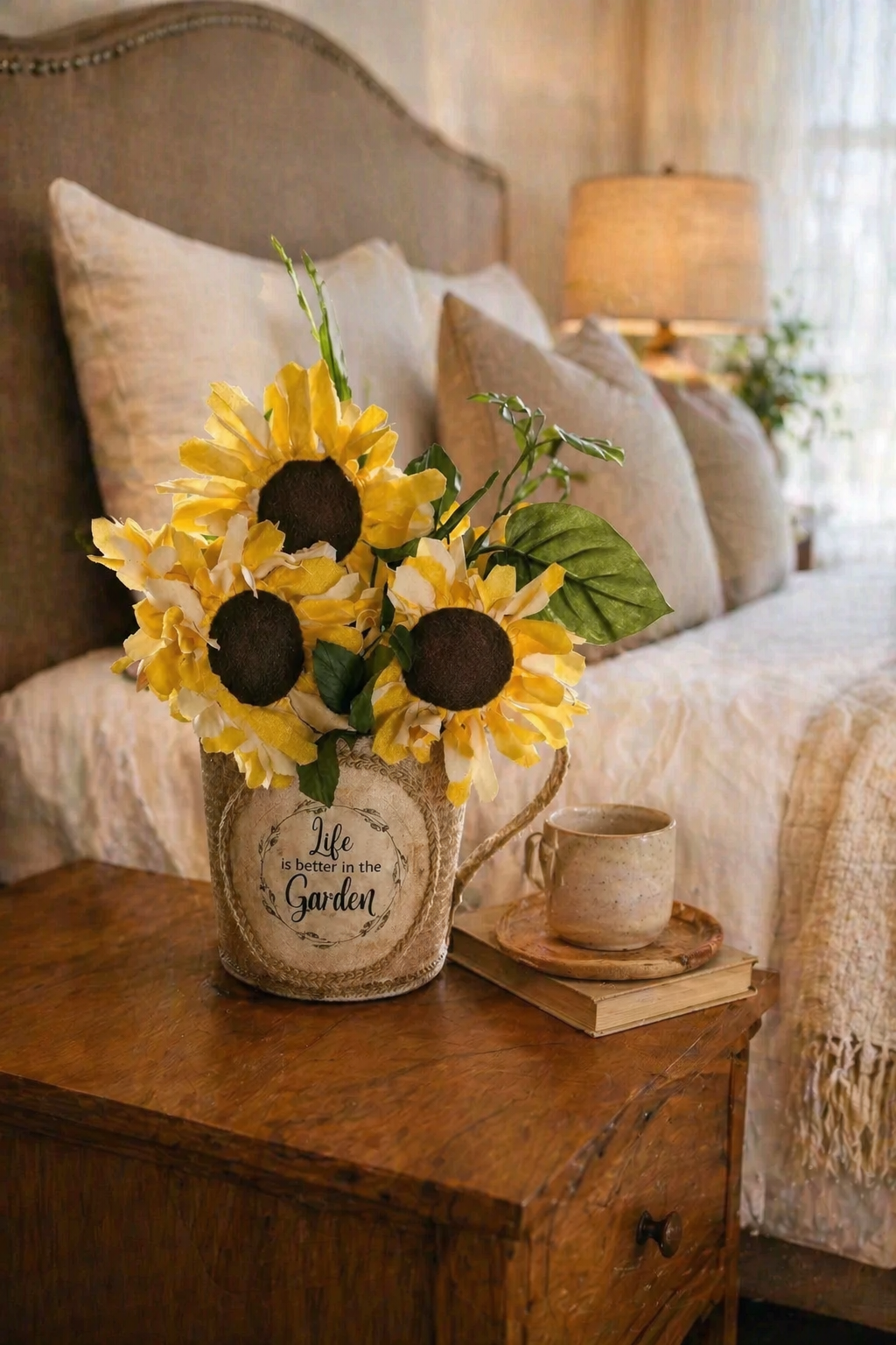 Rustic Sunflower Watering Can Arrangement — Handmade Farmhouse Floral Decor