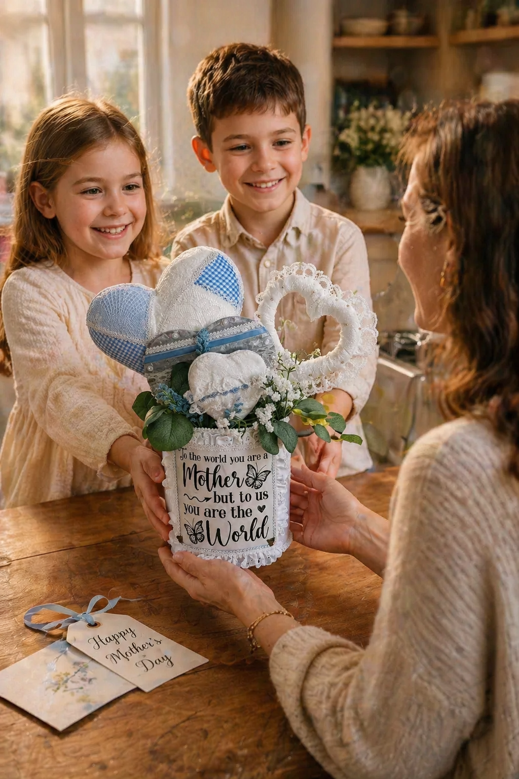 Handmade Heart Arrangement in Upcycled Tin — Rustic Cottagecore Mother’s Day Gift