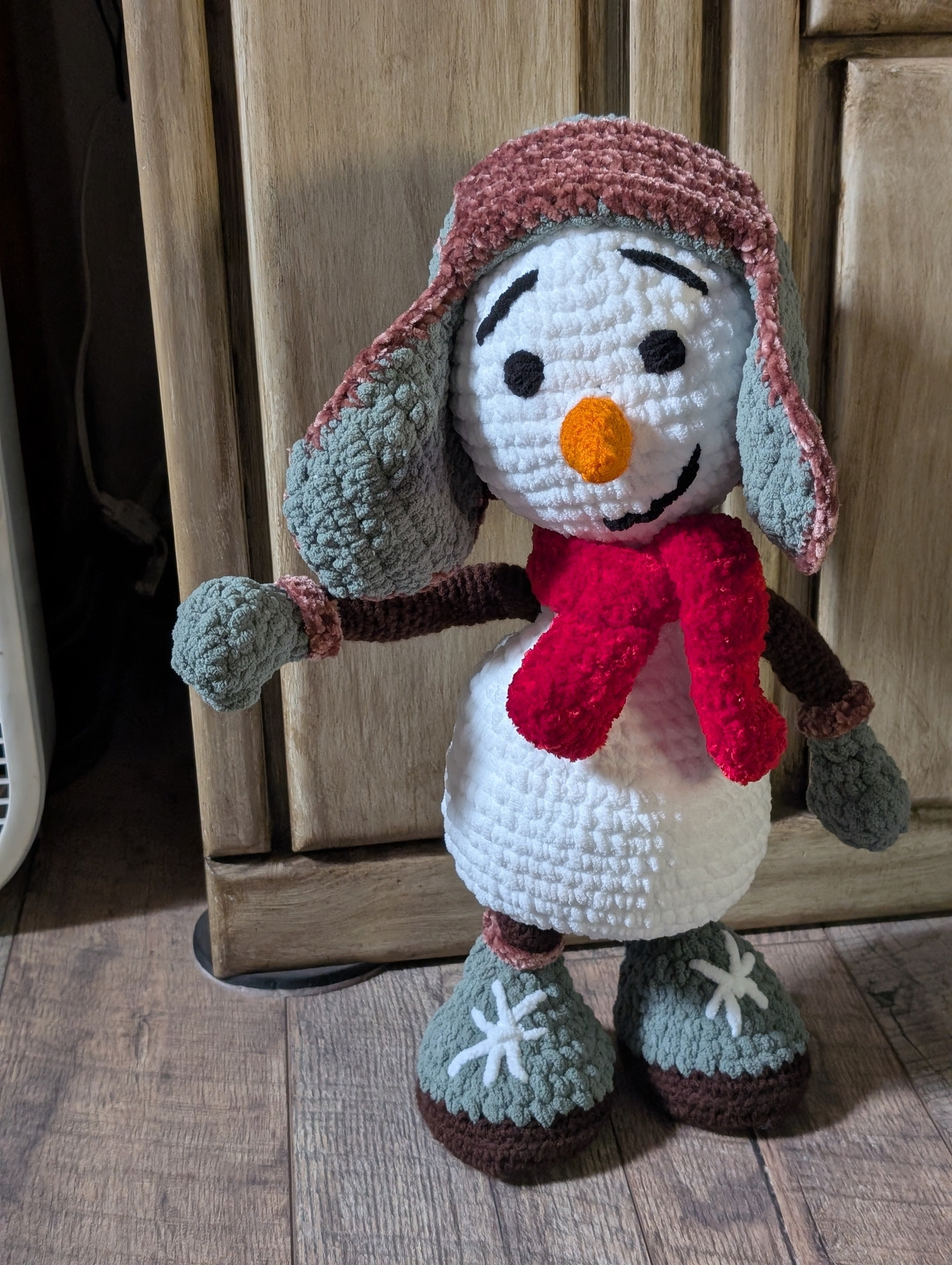 Handmade Crochet Snowman - 20" Poseable Plush Christmas Decoration