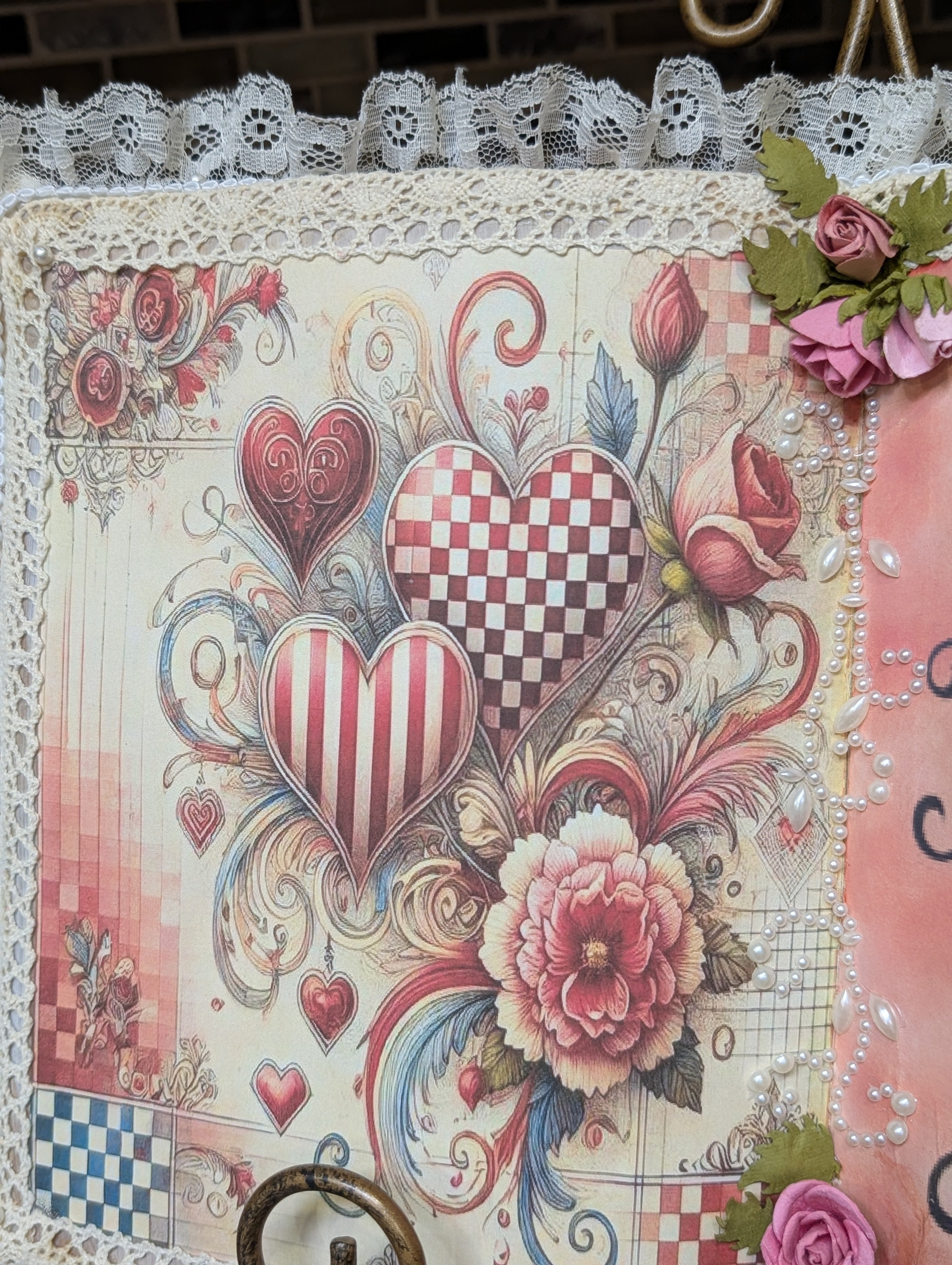Handmade Valentine Altered Book - Romantic Shabby Chic Decor hearts