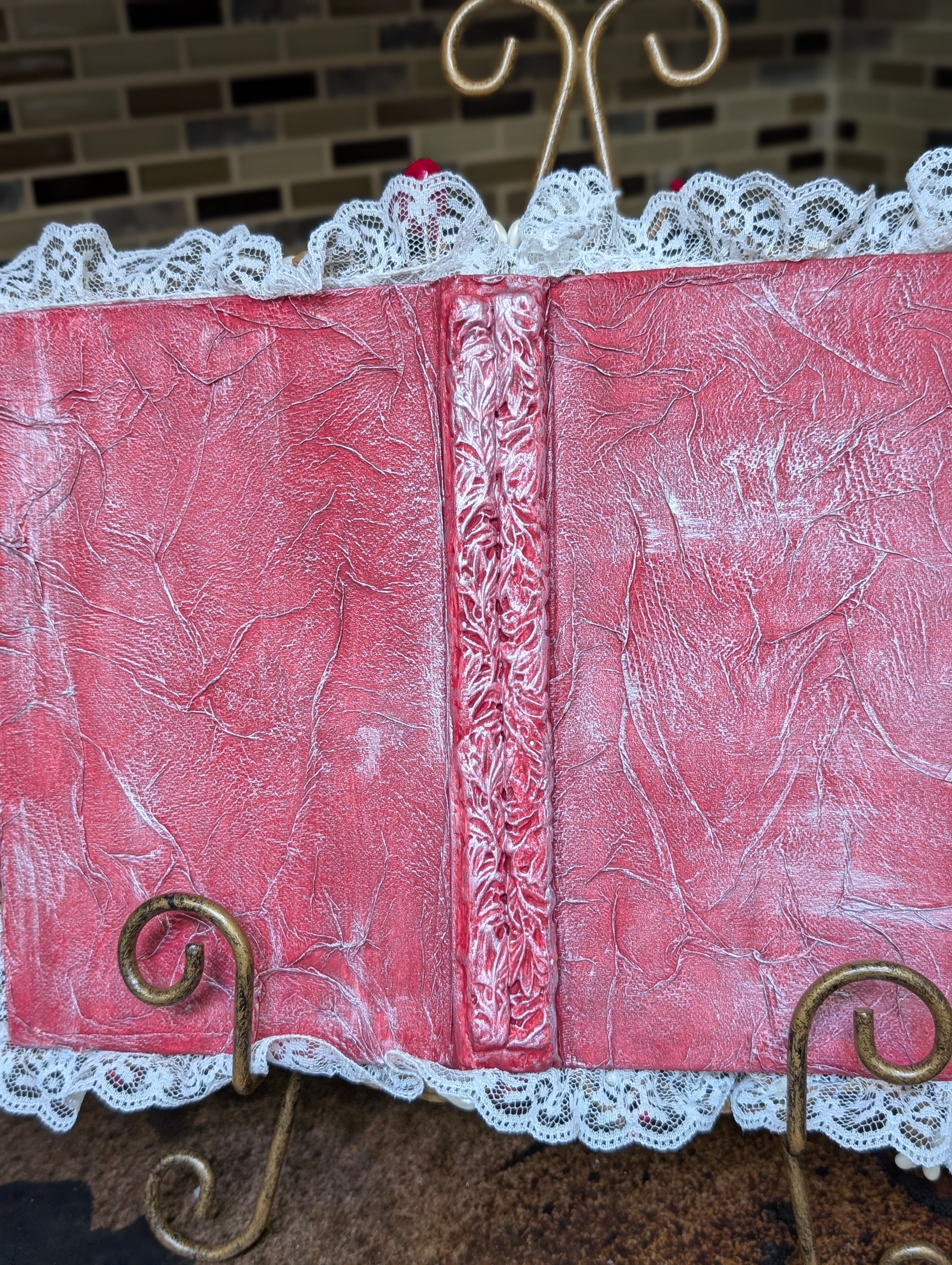 Handmade Valentine Altered Book - Romantic Shabby Chic Decor red