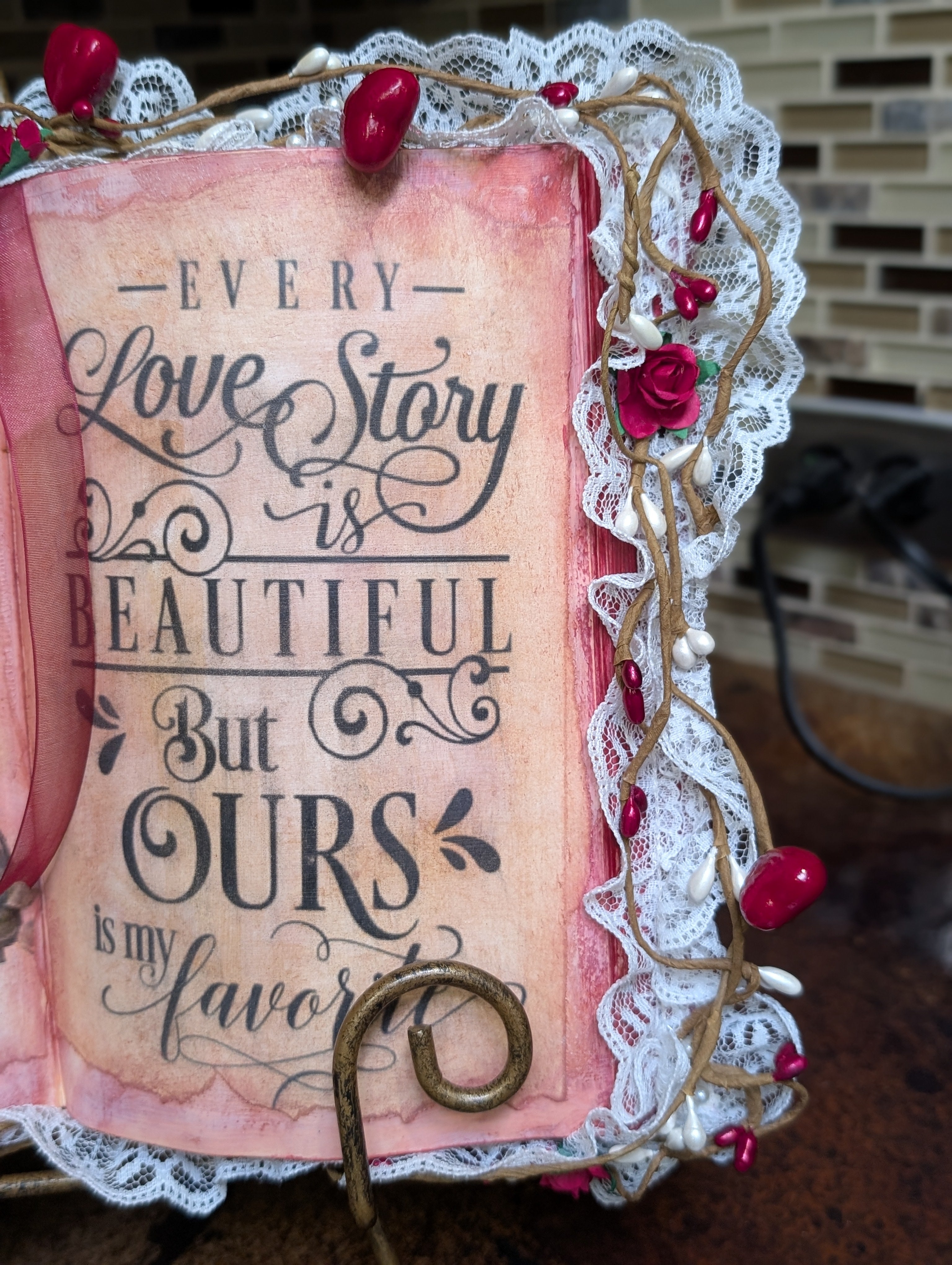 Handmade Valentine Altered Book - Romantic Shabby Chic Decor red