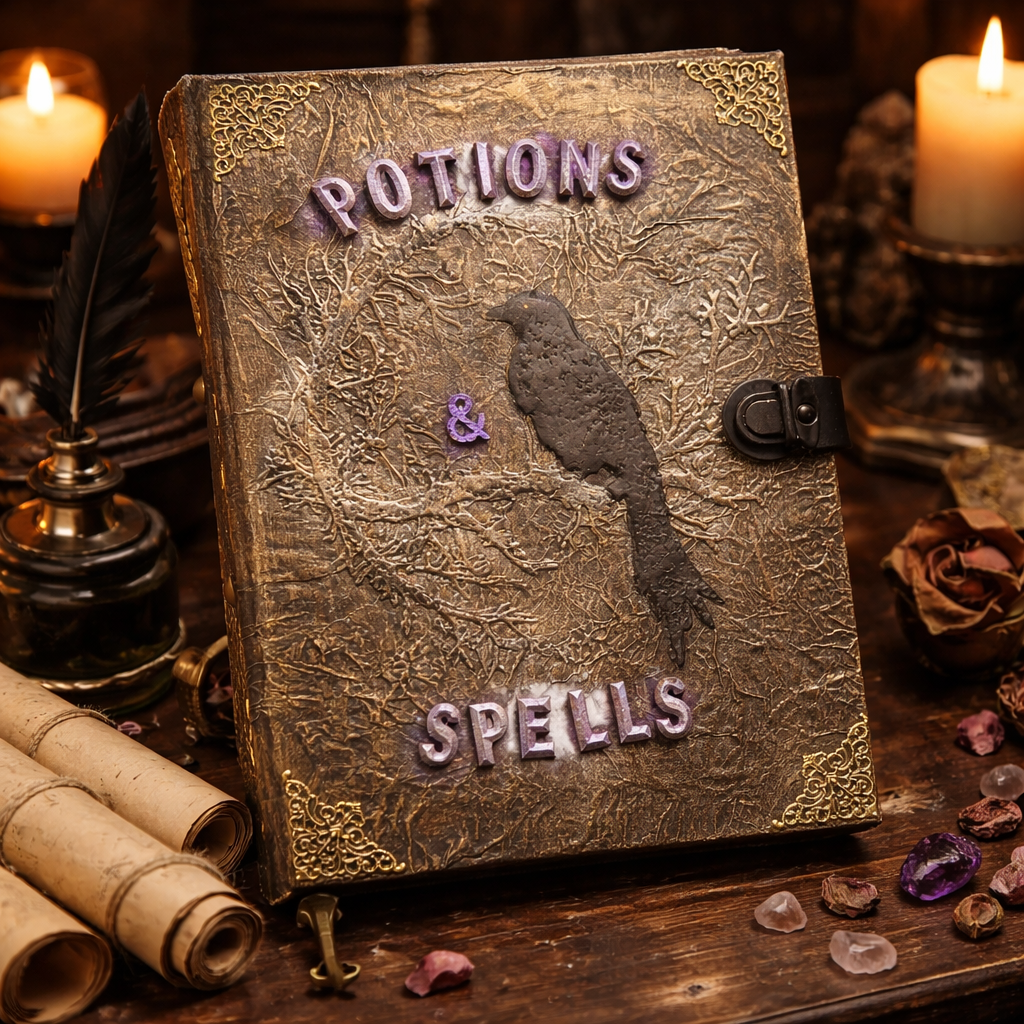 Spells and Potions Altered Book - Raven - Handmade Decor