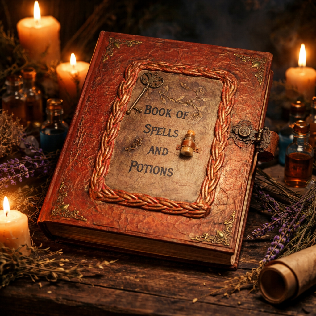 Spells and Potions Altered Book - Red - Handmade Wizard Decor