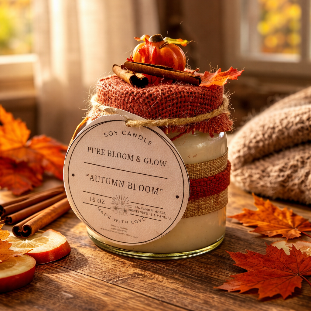 Purely Luminous Whispers Homemade 100% Natural Candles - Soy Candle - Autumn Bloom