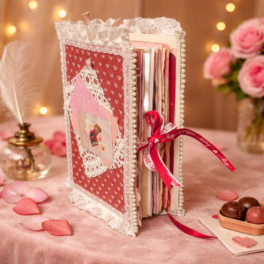 Handmade Valentine-Themed Junk Journal - Romantic Memory Keeper