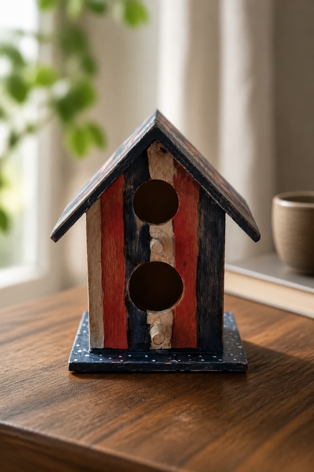 Hand-Painted Patriotic Birdhouse Shelf Sitter | Tiered Tray Decor | 4th of July & Memorial Day