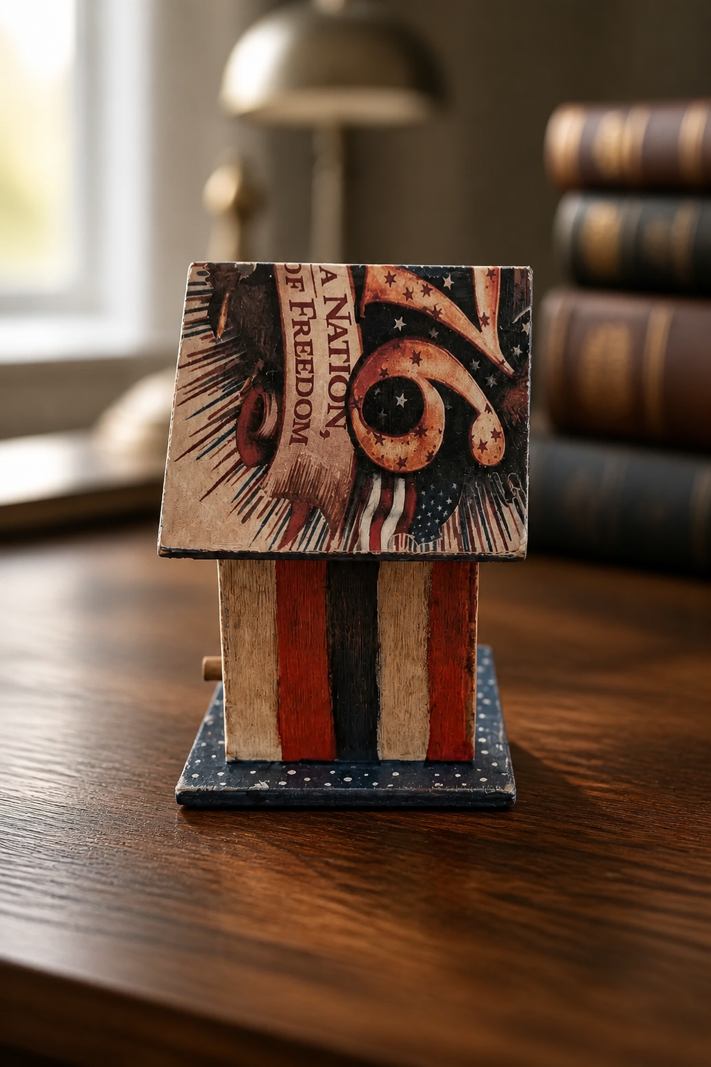 Hand-Painted Patriotic Birdhouse Shelf Sitter | Tiered Tray Decor | 4th of July & Memorial Day