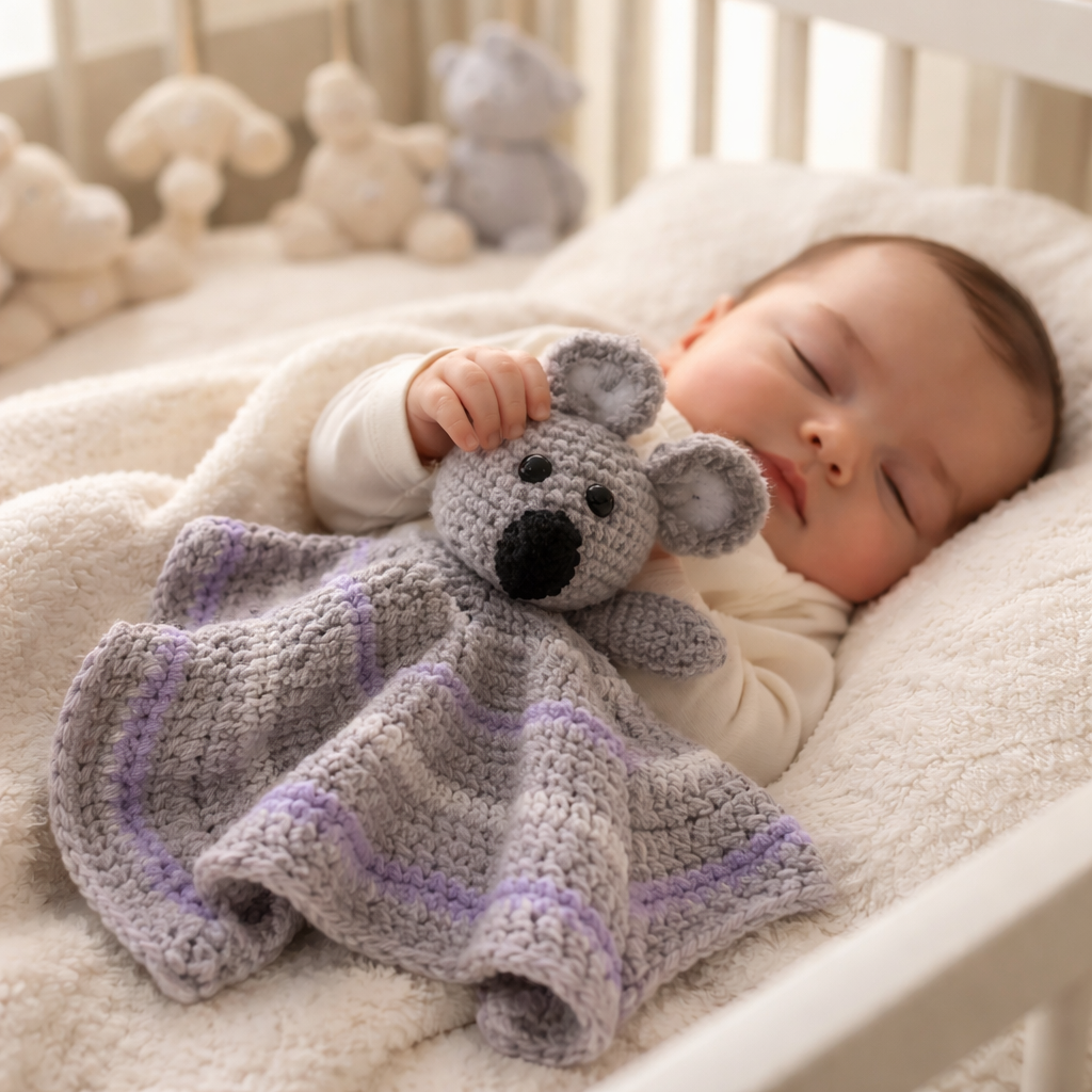 Handmade Crochet Baby Lovey Koala - Soft Velvet Security Blanket