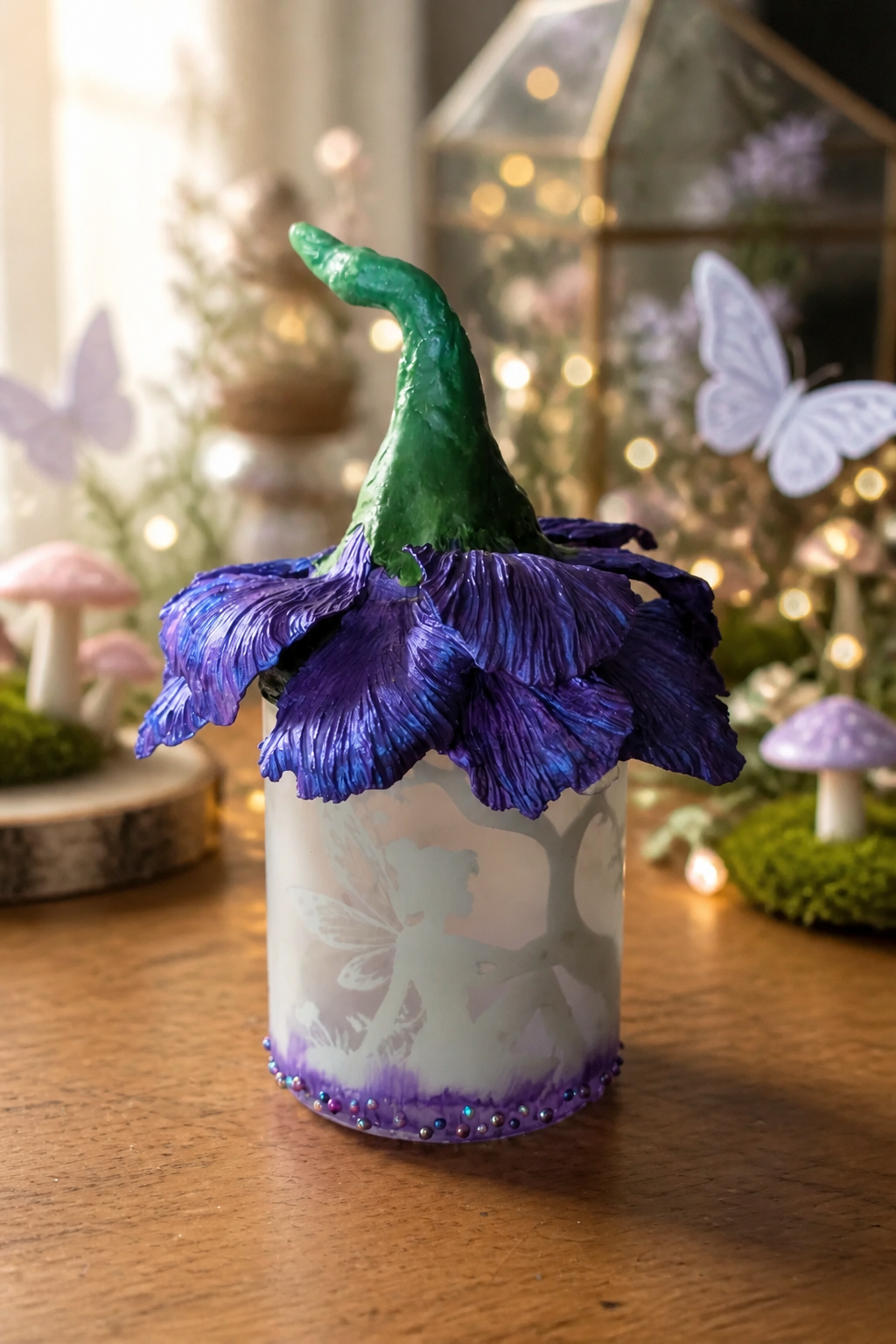 Upcycled Fairy Jar with Lights – Handcrafted Clay Flowers | Magical Night Light & Home Decor