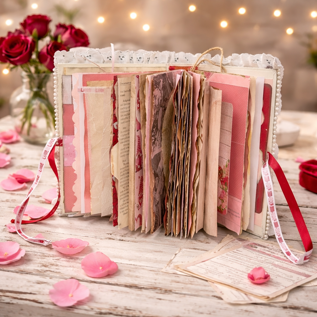 Handmade Valentine-Themed Junk Journal - Romantic Memory Keeper