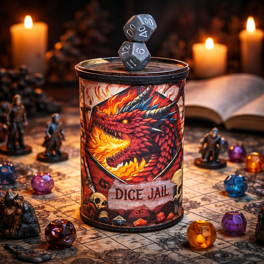 Handmade Gaming Dice Holder - Upcycled Felt-Lined Tin Container  Dice Jail