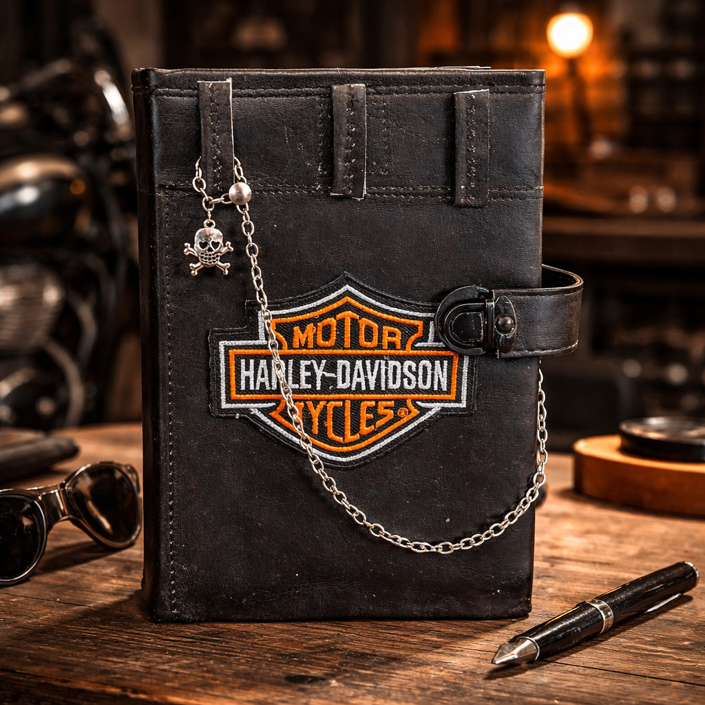 Handmade Harley Junk Journal - Upcycled Leather Motorcycle Journal
