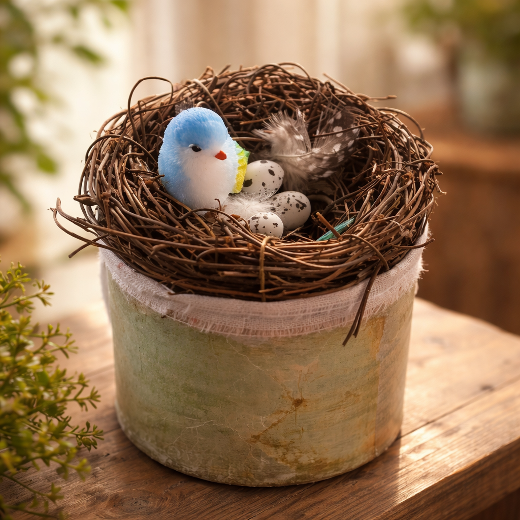 Mini Easter Tin Can - Baby Chick with Bird Nest - blue