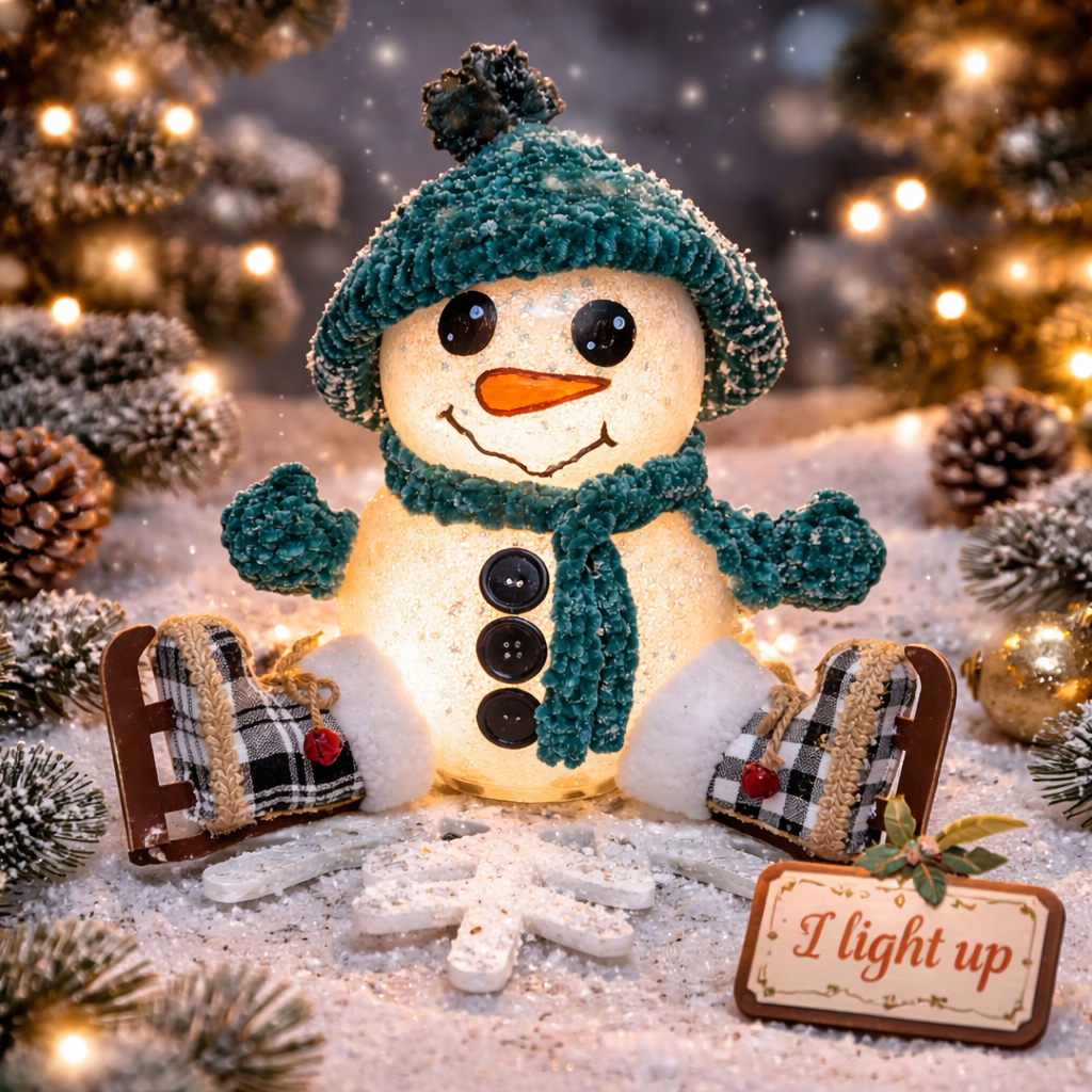 Handmade Glass Snowman with Fairy Lights - Lighted Christmas Decoration