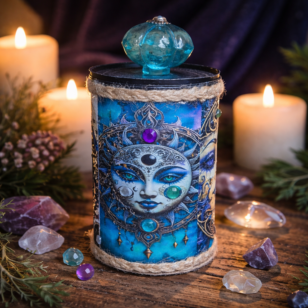 Handmade Gaming Dice Holder - Upcycled Felt-Lined Tin Container  Celestial