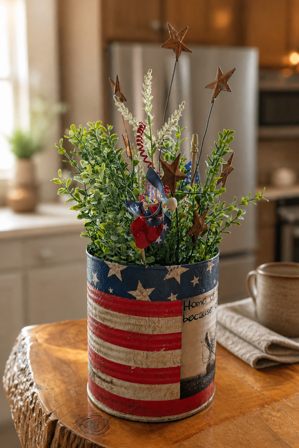 Memorial Day Centerpiece | Handmade Upcycled Tin Can | Patriotic Table Decor