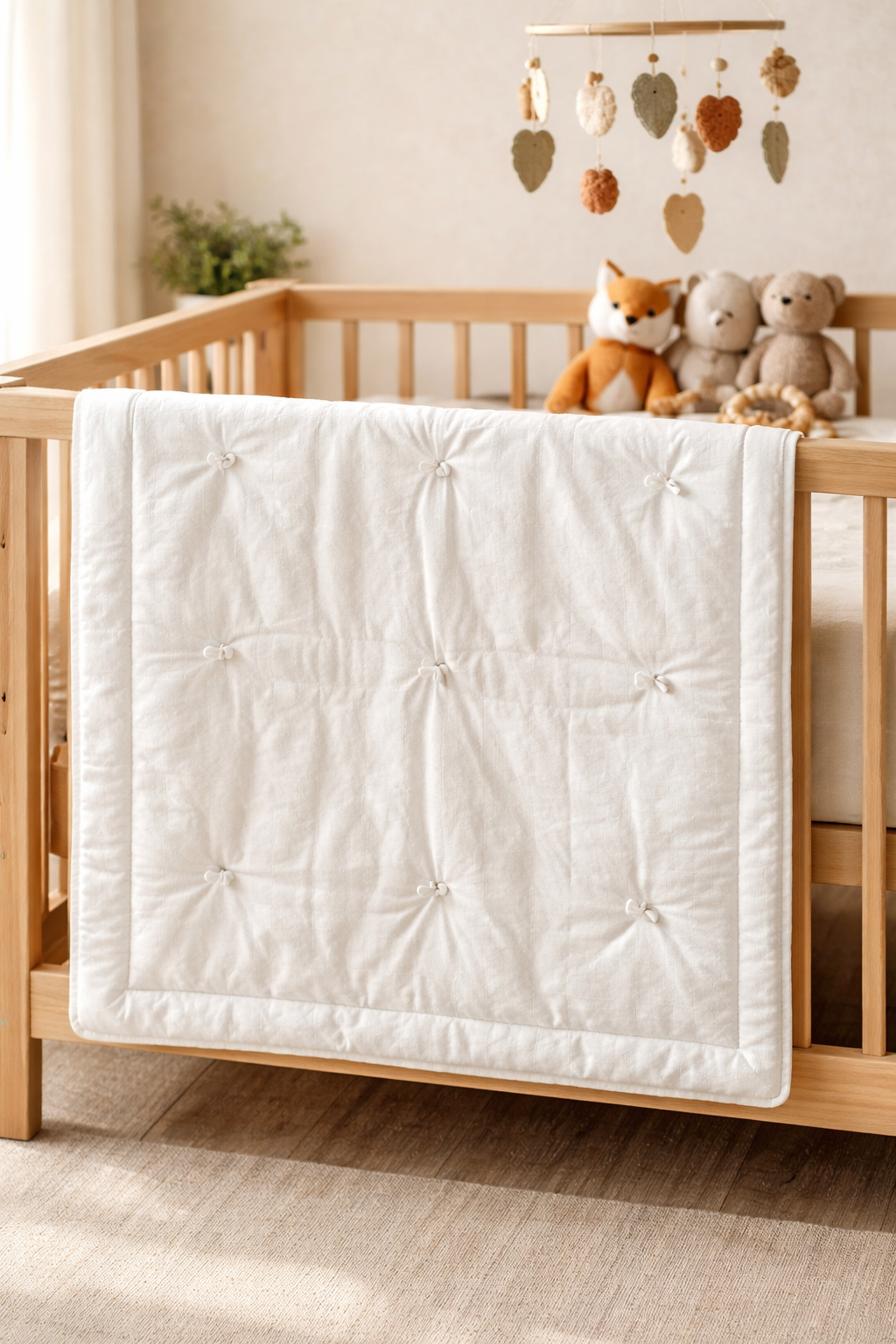 Handmade Baby Quilt - Light Green & Gray Woodland Animals