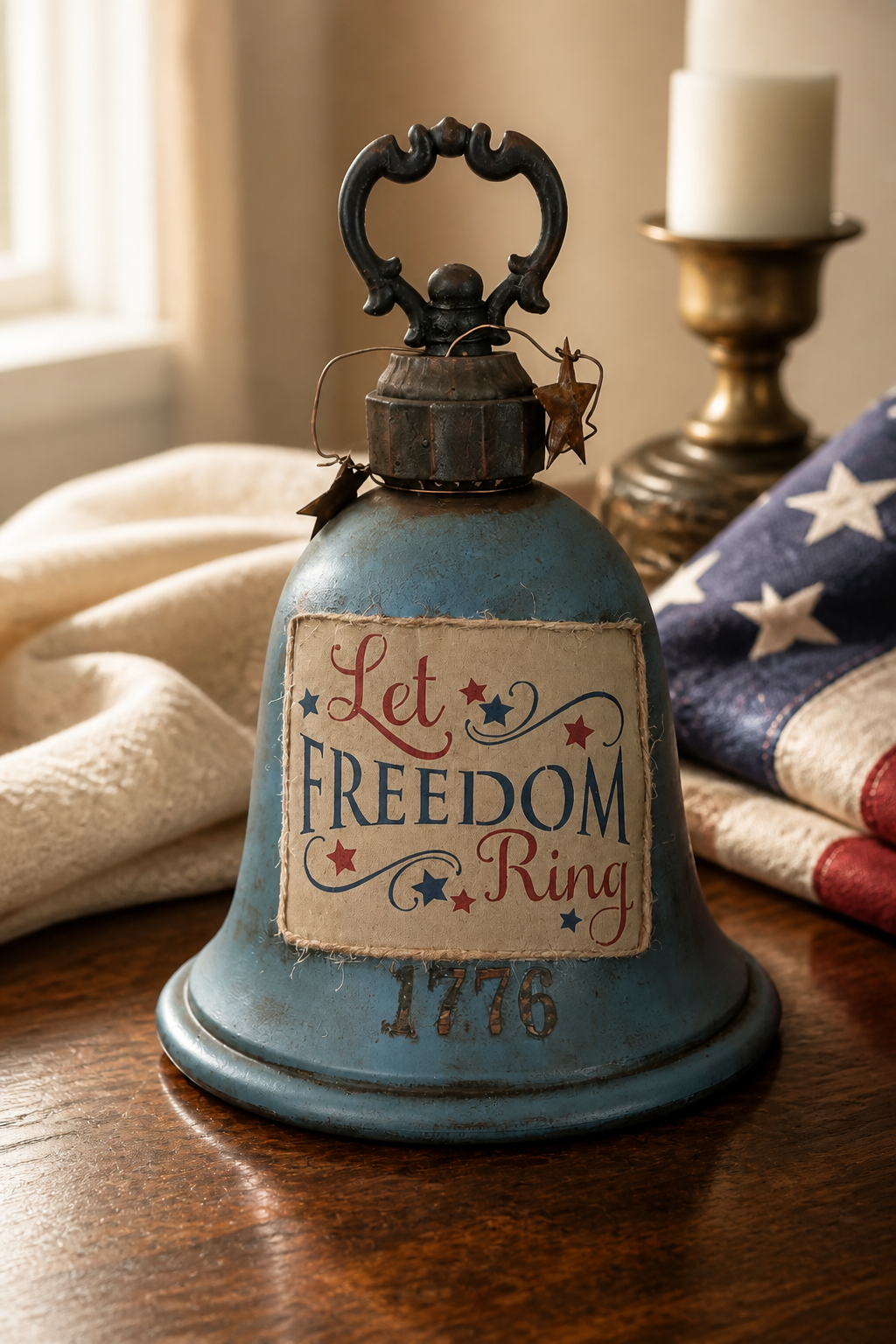 Upcycled Patriotic Bell – Handmade Americana Décor