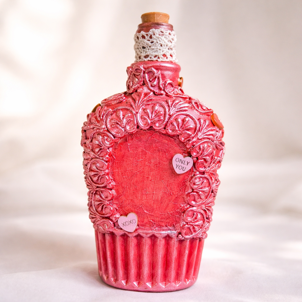 Handmade Valentine Bottle with Fairy Lights - Hearts Design Romantic Decor