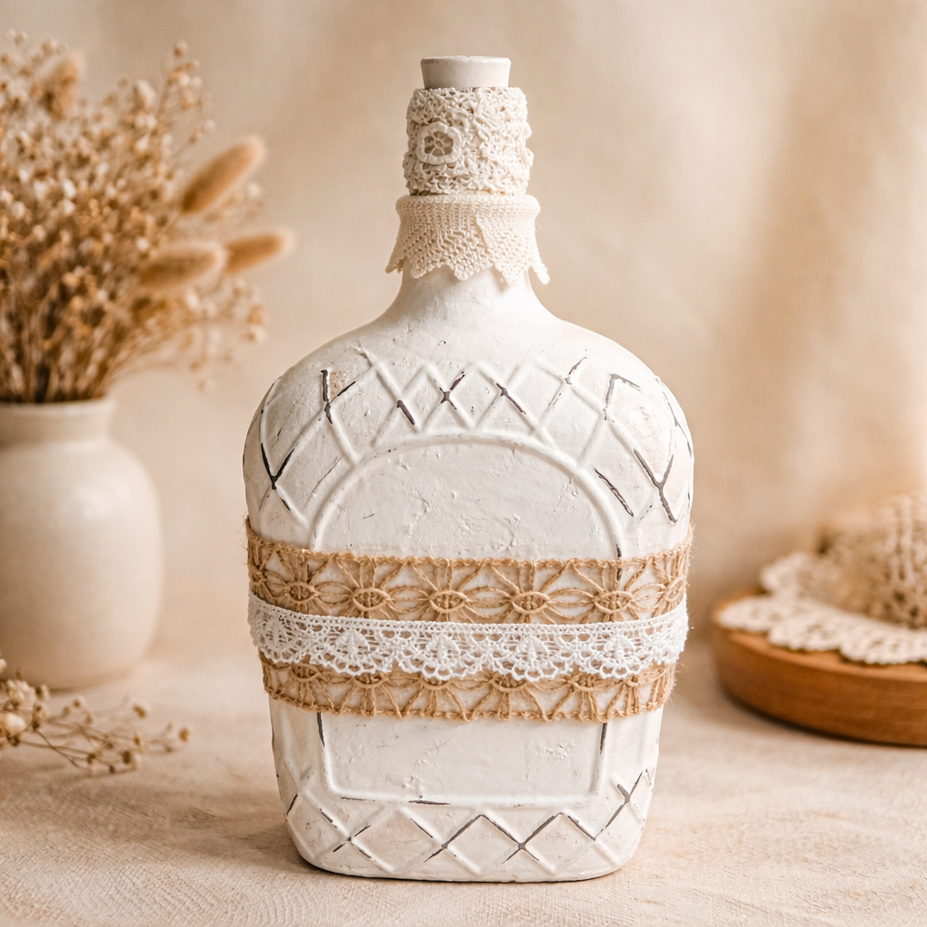 Handmade Valentine Upcycled Bottle - Rustic Farmhouse Romantic Decor