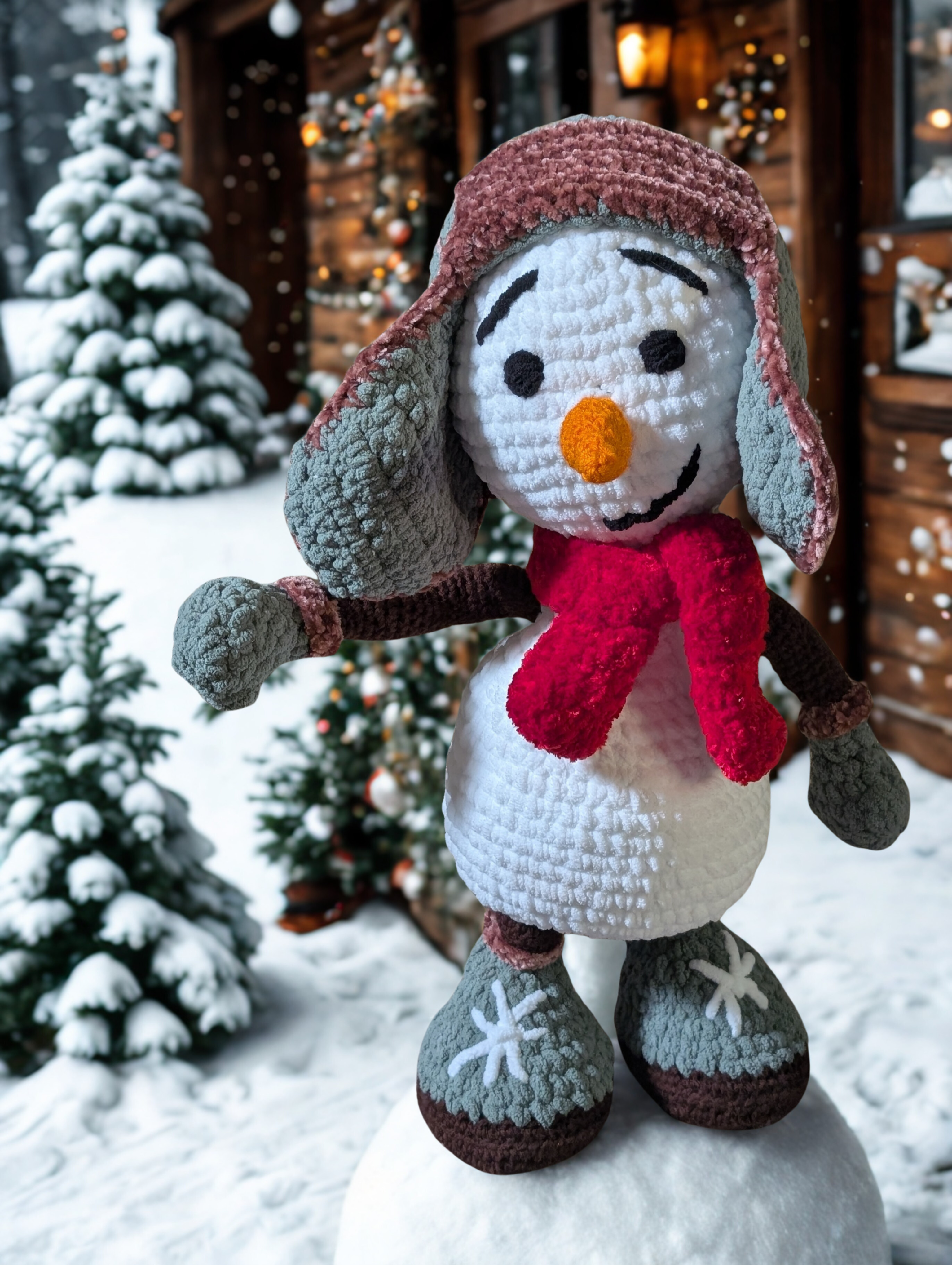 Handmade Crochet Snowman - 20" Poseable Plush Christmas Decoration