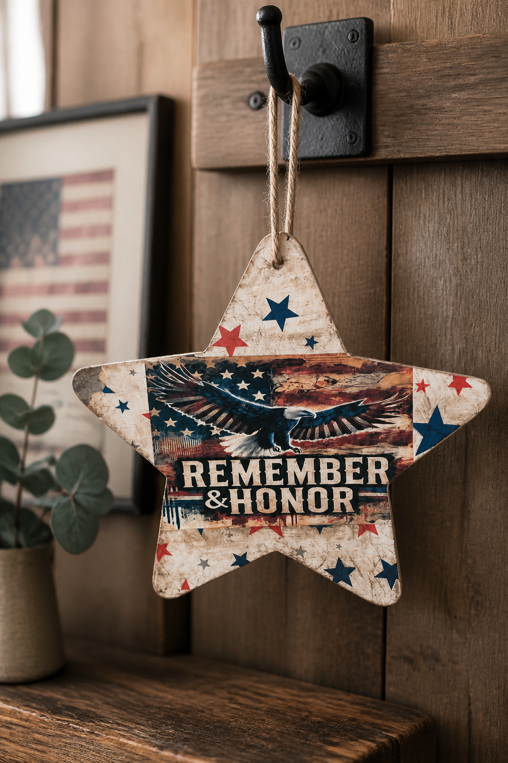 Hand-Decorated Patriotic Wood Star | Memorial Day Decor | 1/4" Thick